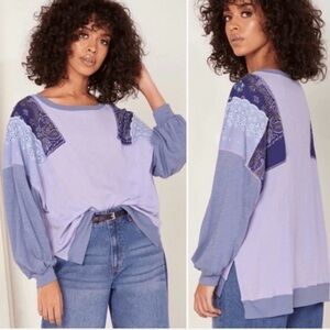 Free People Feeling it BOHO Boxy Patchwork Cornflower Top (M)